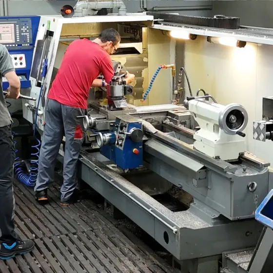 NC-Drehmaschine Weiler-E50 mit Mitarbeiter von Leitner FLW